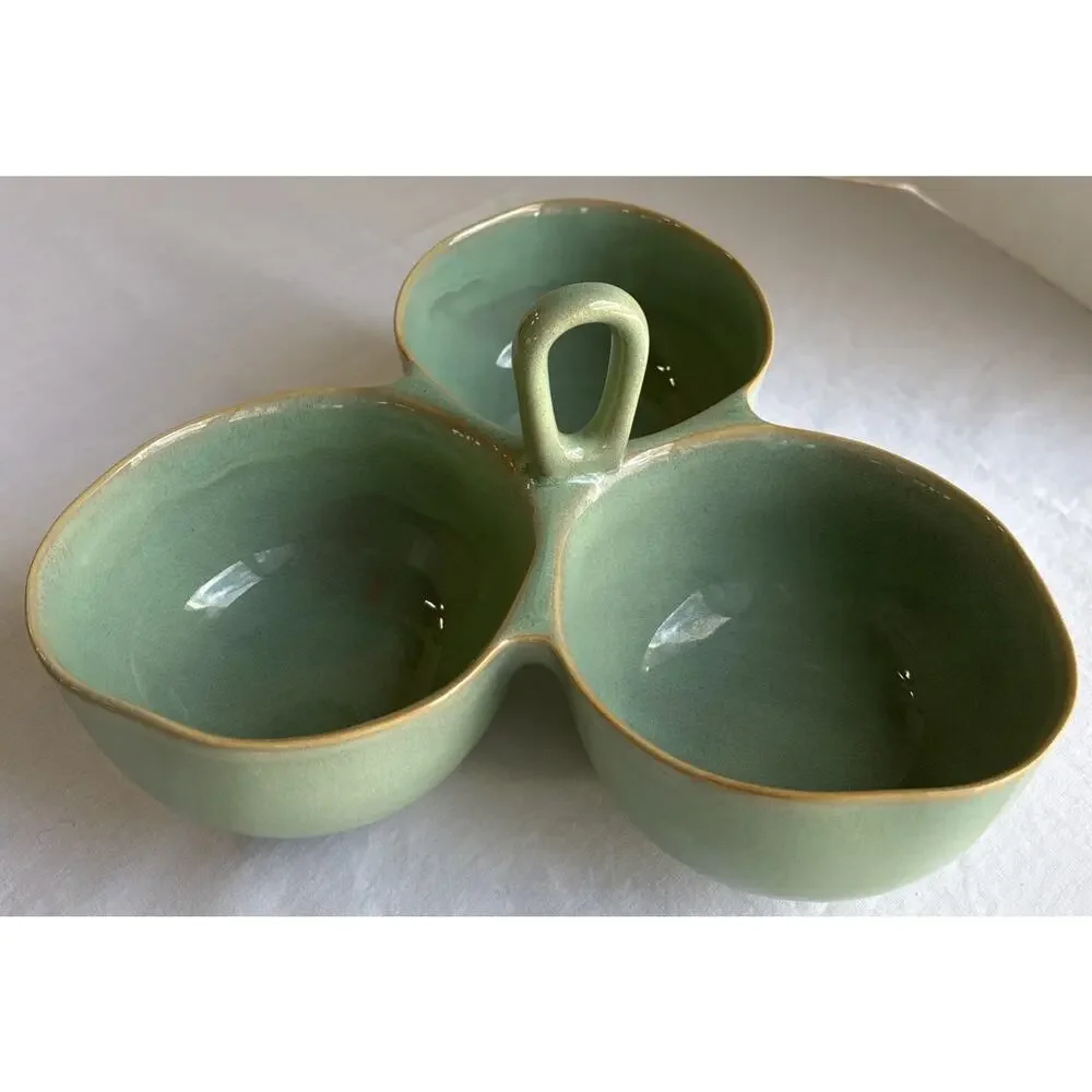 Karen Neuburger 3 Part Condiment Server With Middle Handle Willow Collection - Picture 2 of 10
